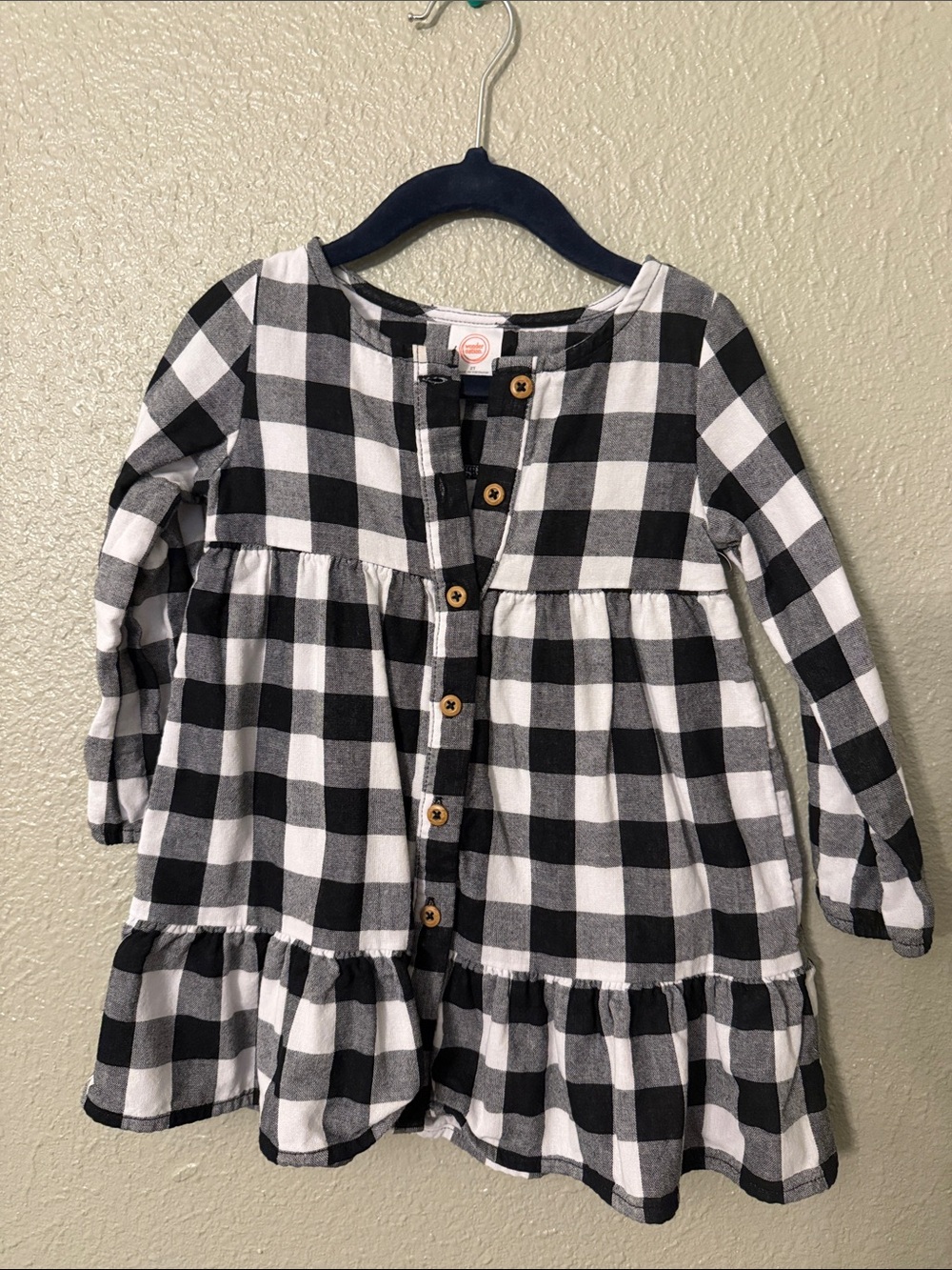 wonder nation Black & White Buffalo Check Tiered Button-Front Dress